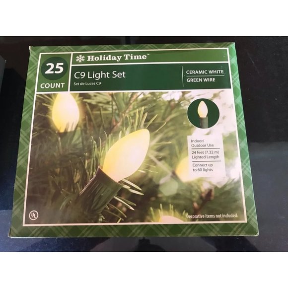 Holiday Time C9 Light Set Christmas Holiday Lights-NIB-Ceramic White-Green Wire - Picture 1 of 1